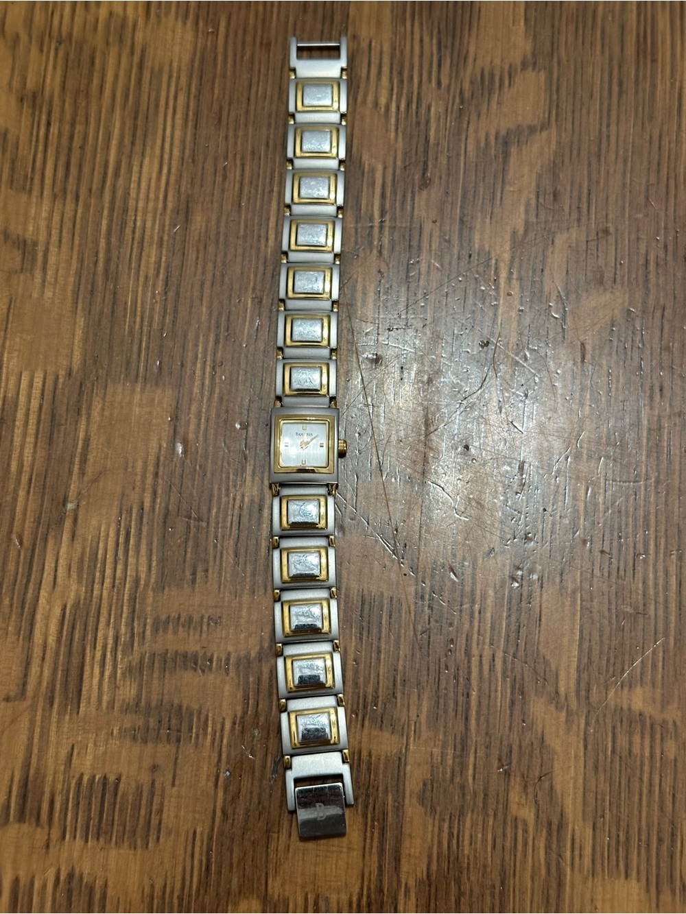 Vintage Bulova Two-Tone Silver and Gold Women's Square Bracelet Watch - Picture 3 of 6